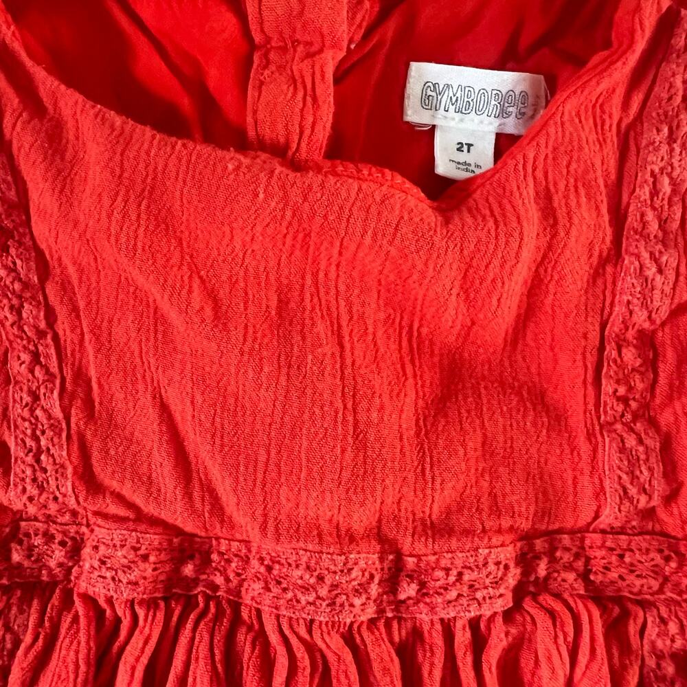 GYMBOREE Forest Fox Red Gauze Crochet Boho Dress | Girls 2T - Picture 3 of 4